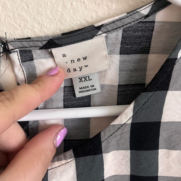 A NEW DAY Black and White Gingham Short Sleeve Blouse Women’s XXL - Picture 4 of 9
